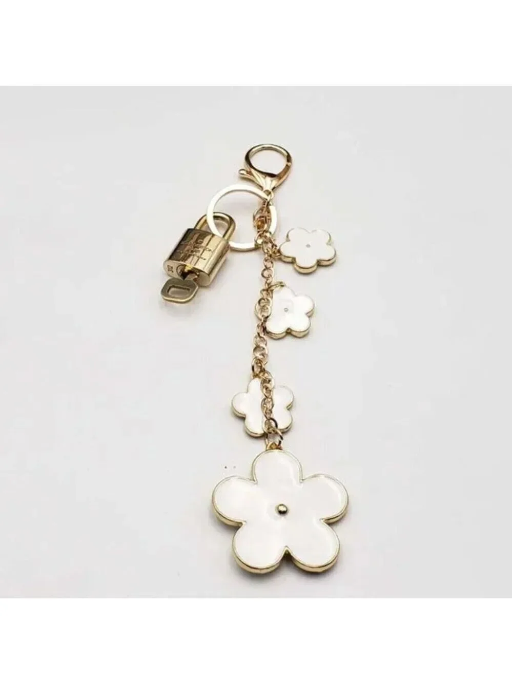 LV Gold Padlock 🔑 Authentic Louis Vuitton Charm + Unbranded Flower Keychain